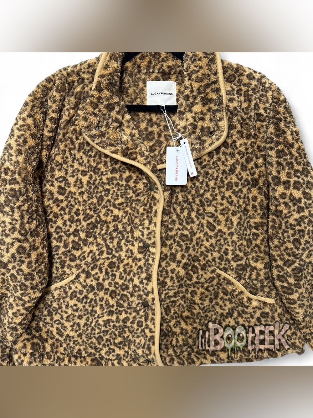 Lucky Brand Leopard Cheetah Print Fleece Button Jacket $170 VALUE!! NEW Y2K